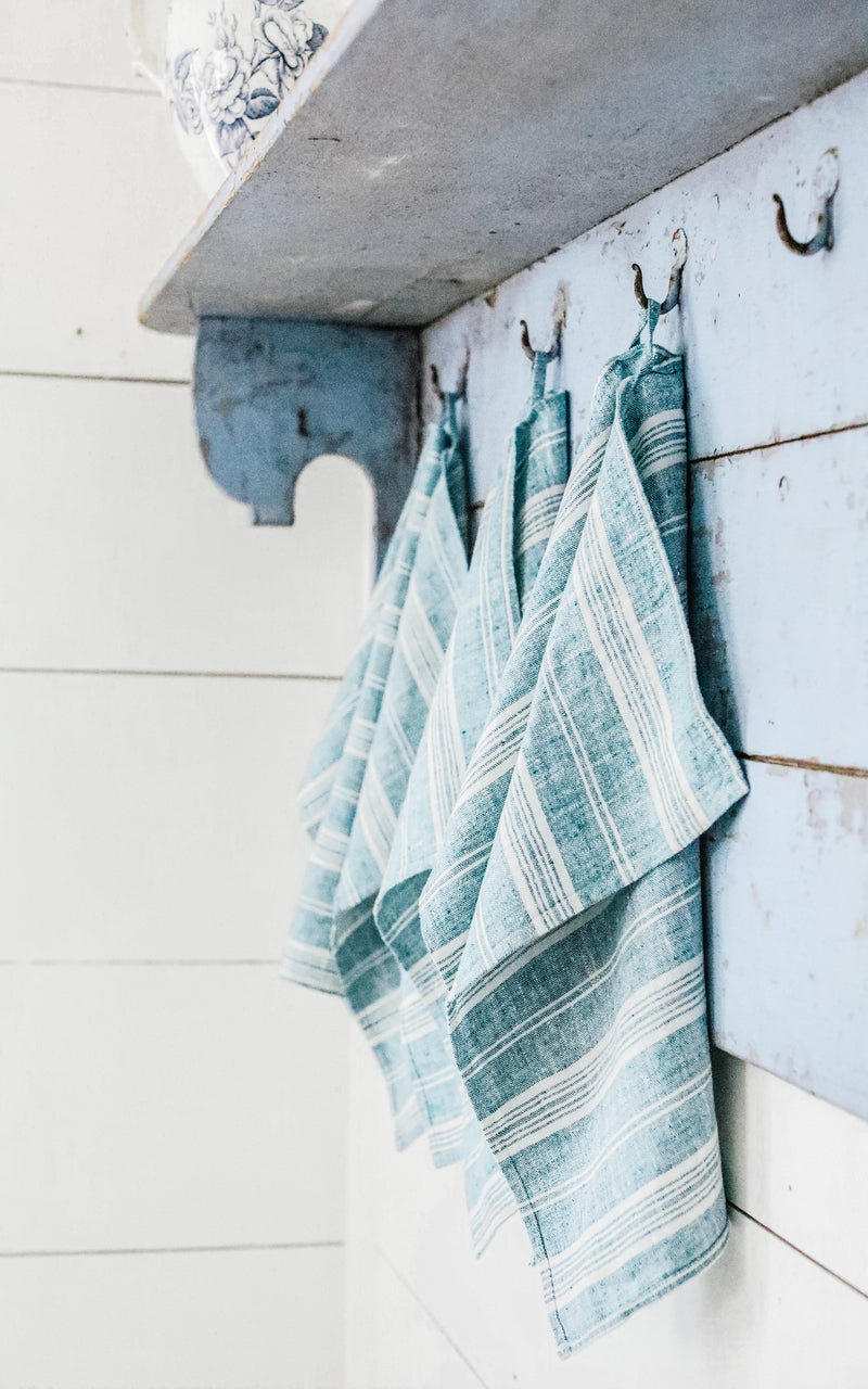 Aqua Multistripe Linen Towel