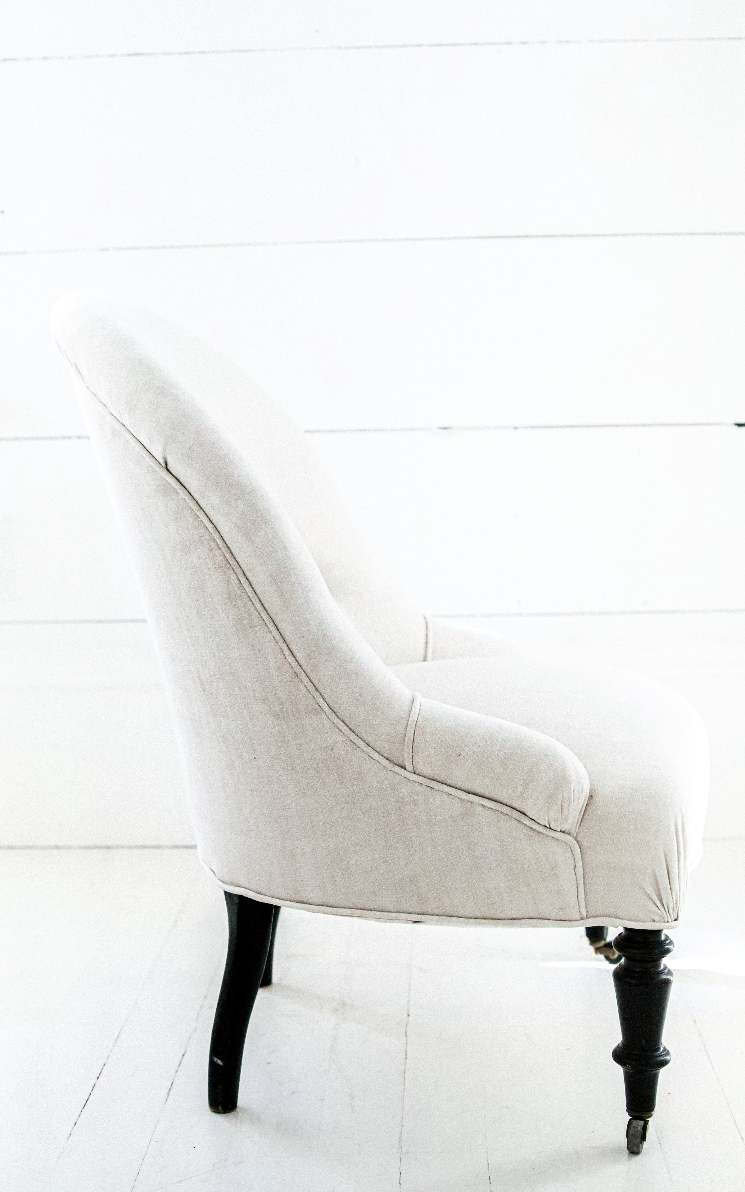Vintage French Linen Upholstered Chair
