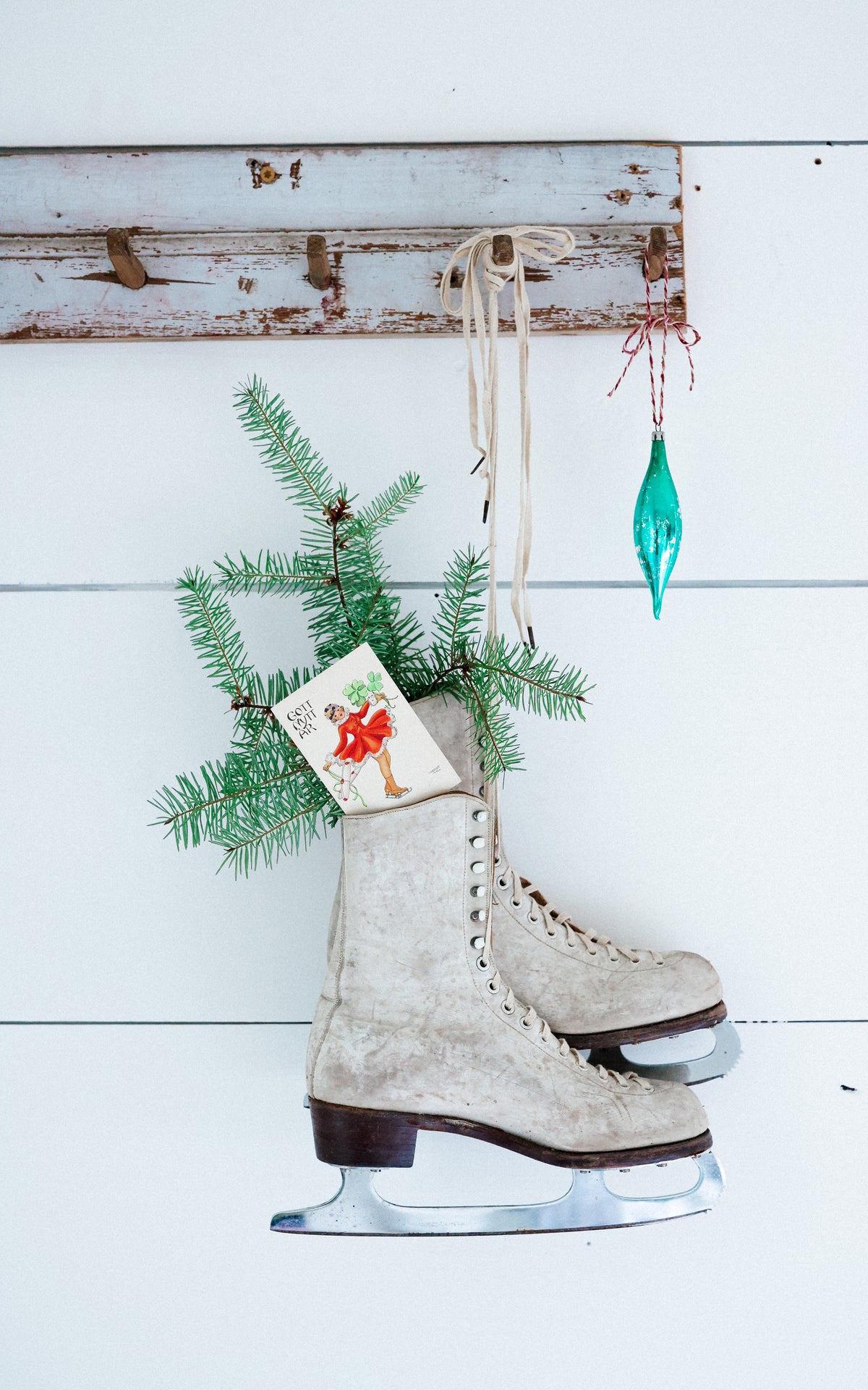 Vintage Ice Skates & Vintage Swedish Post Card