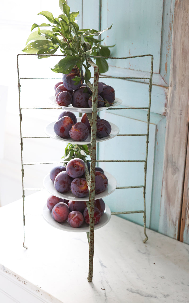 Vintage French Tart Rack and Set of Four French Stoneware Plates