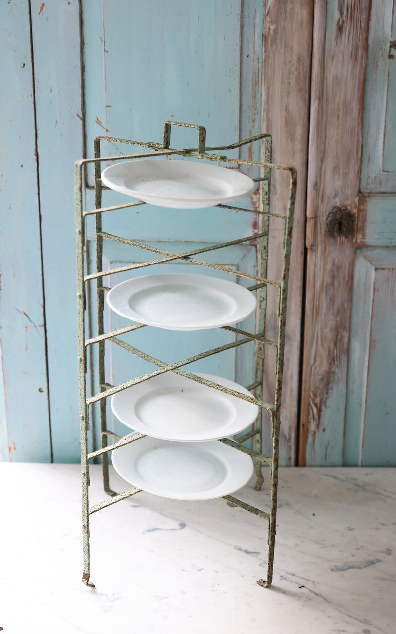 Vintage French Tart Rack and Set of Four French Stoneware Plates