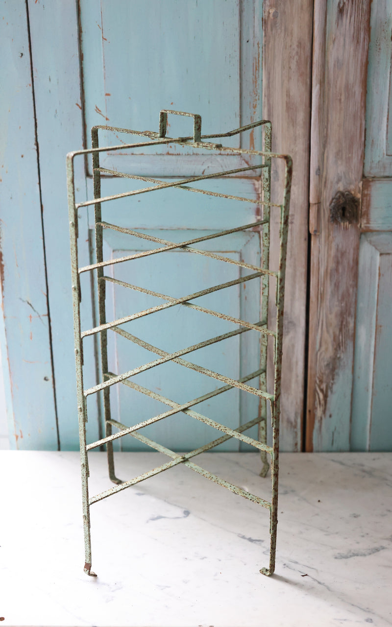 Vintage French Tart Rack and Set of Four French Stoneware Plates