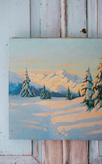 Vintage French Winter Wonderland Painting on Canvas
