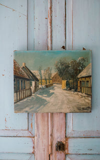 Vintage French Winter Village Painting