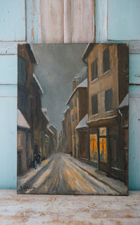 Vintage French Winter Scene in the Village Painting