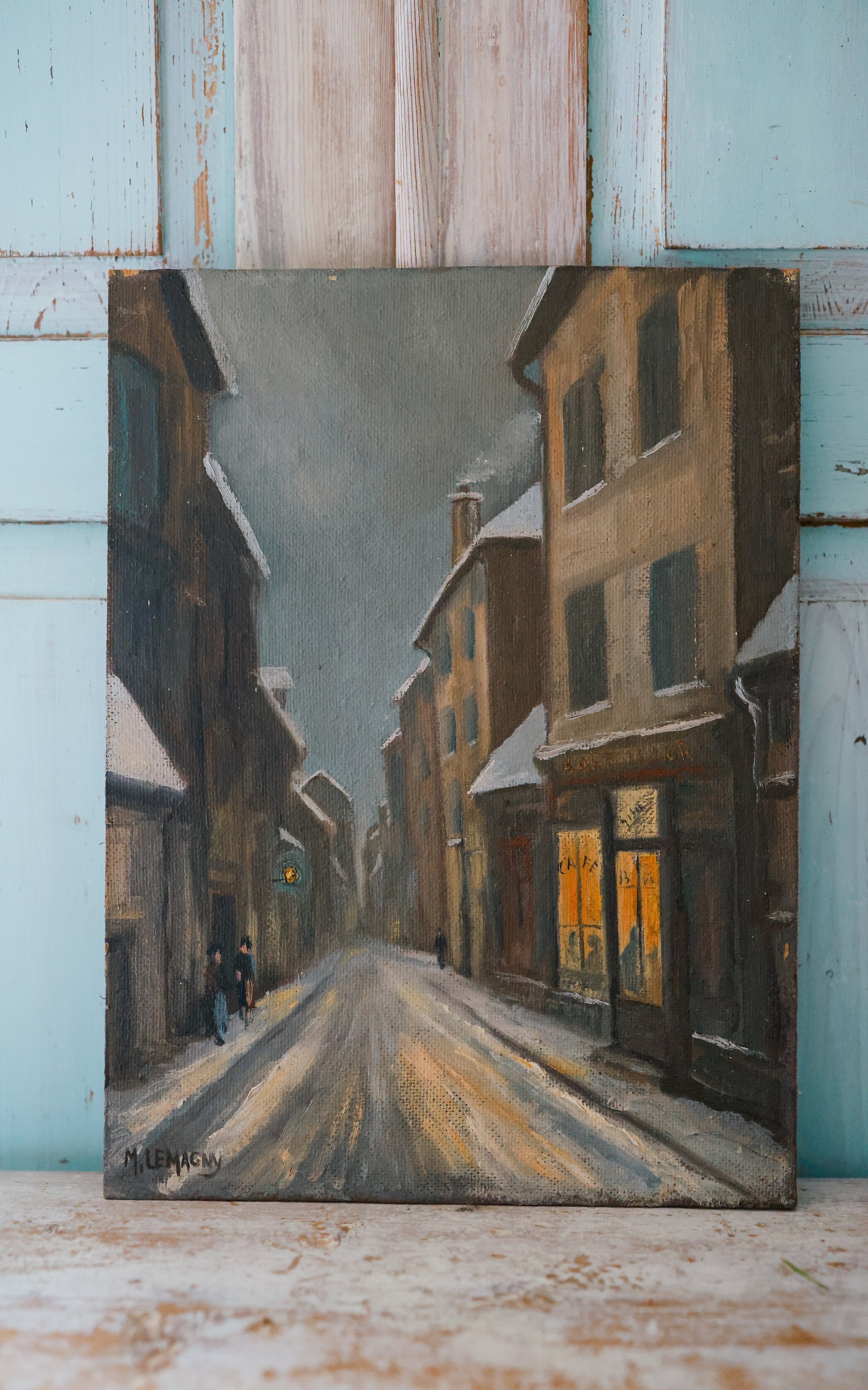 Vintage French Winter Scene in the Village Painting