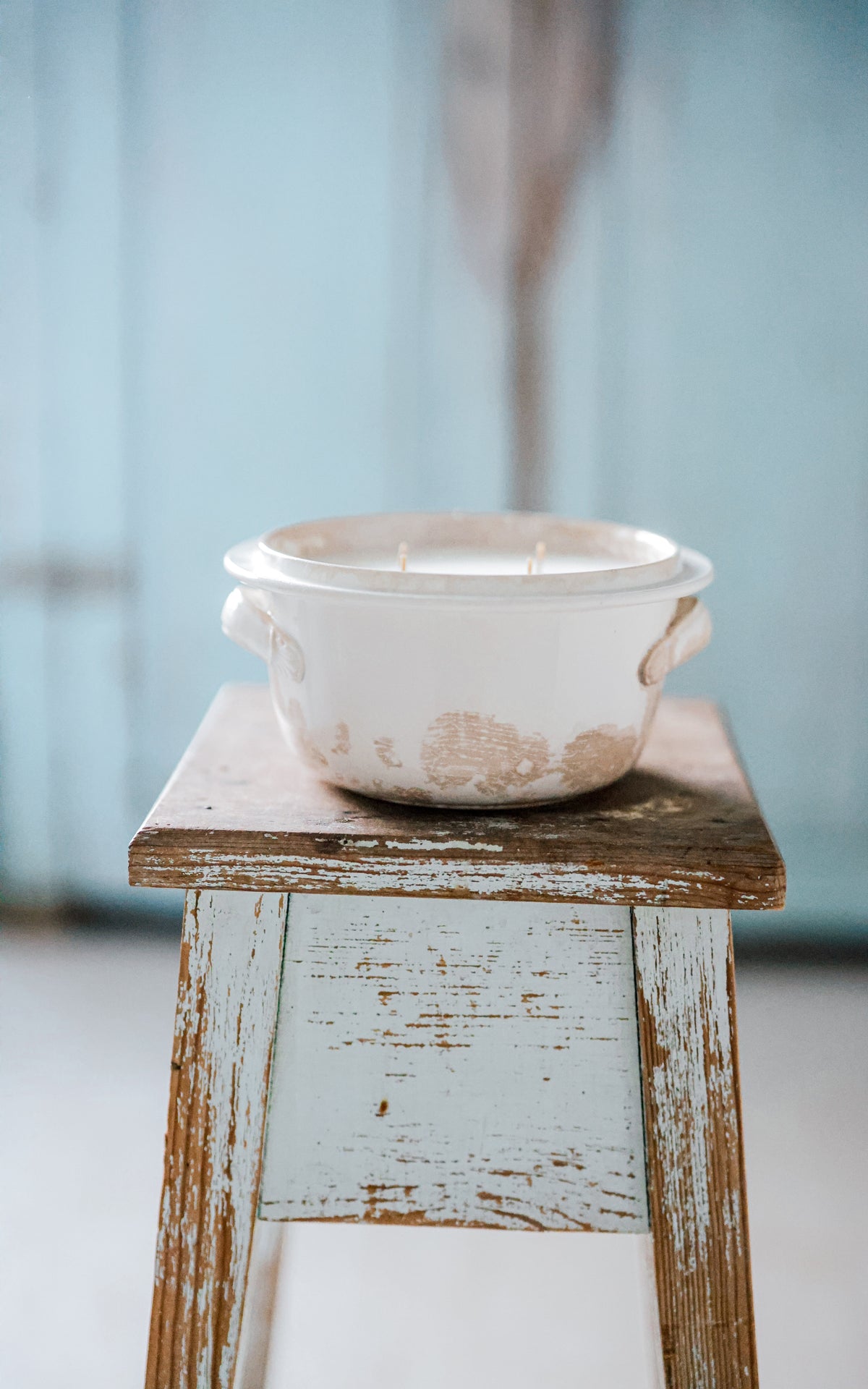 Vintage French Ironstone Crock Lavender Essential Oil Candle