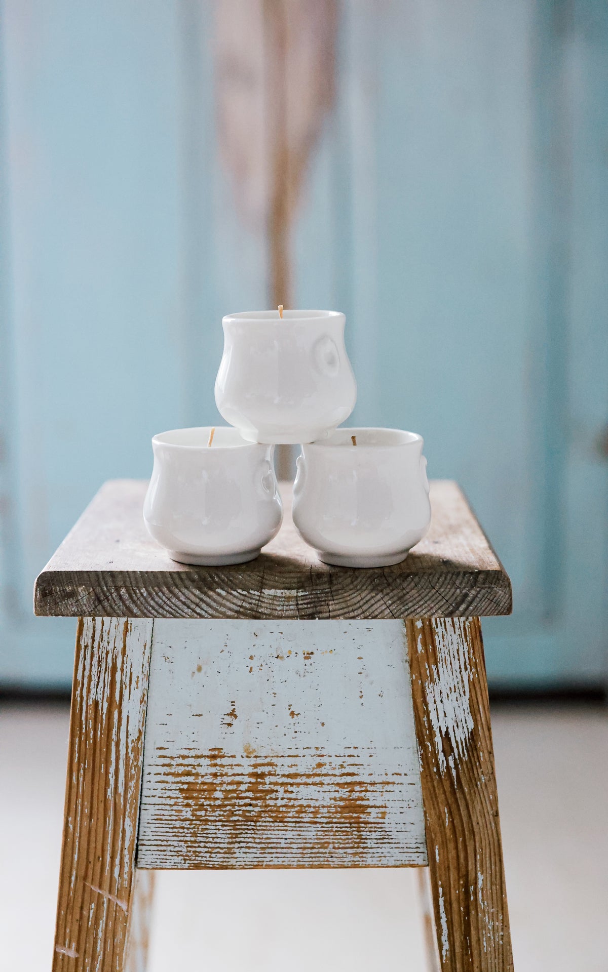 Set of Three Petite Vintage Stoneware Pots Liz June's Atelier Lavender Essential Oil Candles