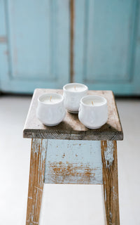 Set of Three Petite Vintage Stoneware Pots Liz June's Atelier Lavender Essential Oil Candles