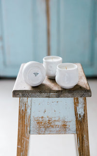 Set of Three Petite Vintage Stoneware Pots Liz June's Atelier Lavender Essential Oil Candles