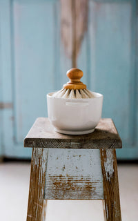 Vintage French Stoneware Dish Filled With Liz June's Atelier Lavender Dish Soap