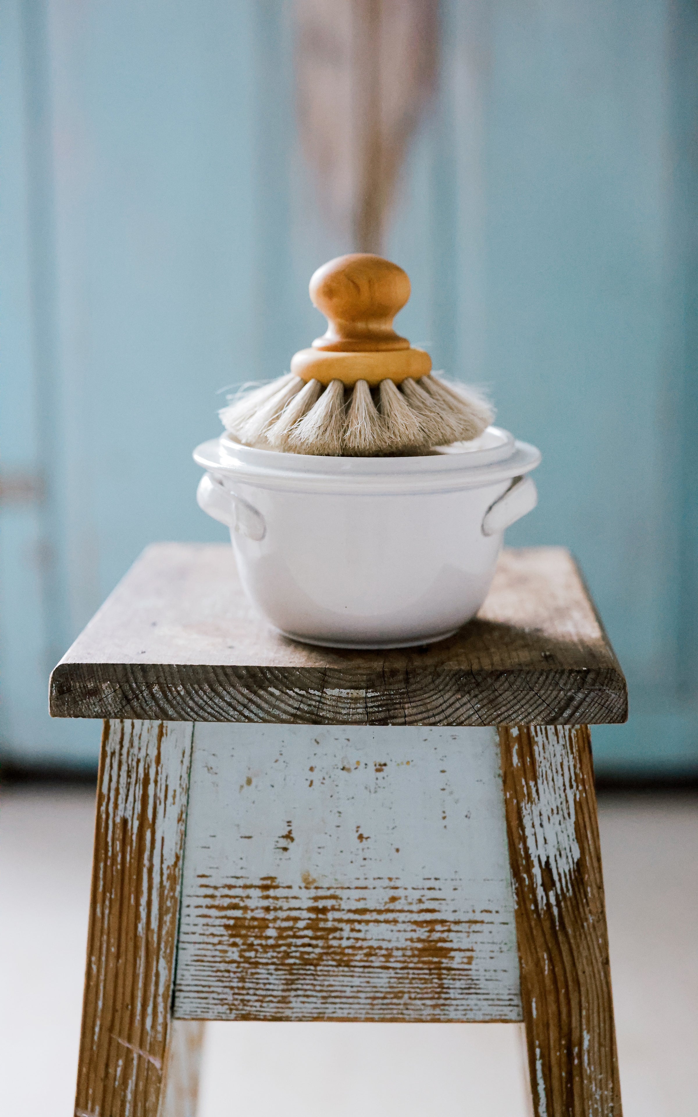 Vintage French Stoneware Dish Filled With Liz June's Atelier Lavender Dish Soap