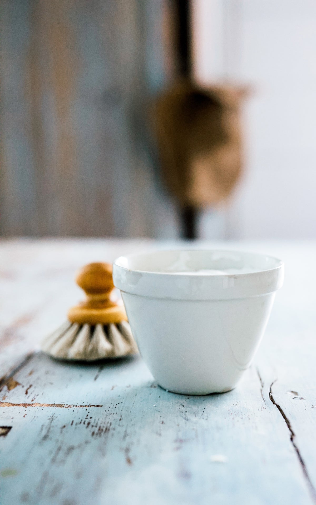 One Vintage English Pudding Bowl Filled With Liz June's Atelier Lavender Dish Soap