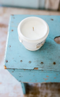 Vintage French Petite Stoneware Liz June's Atelier Lavender Essential Oil Soy Wax  Candle
