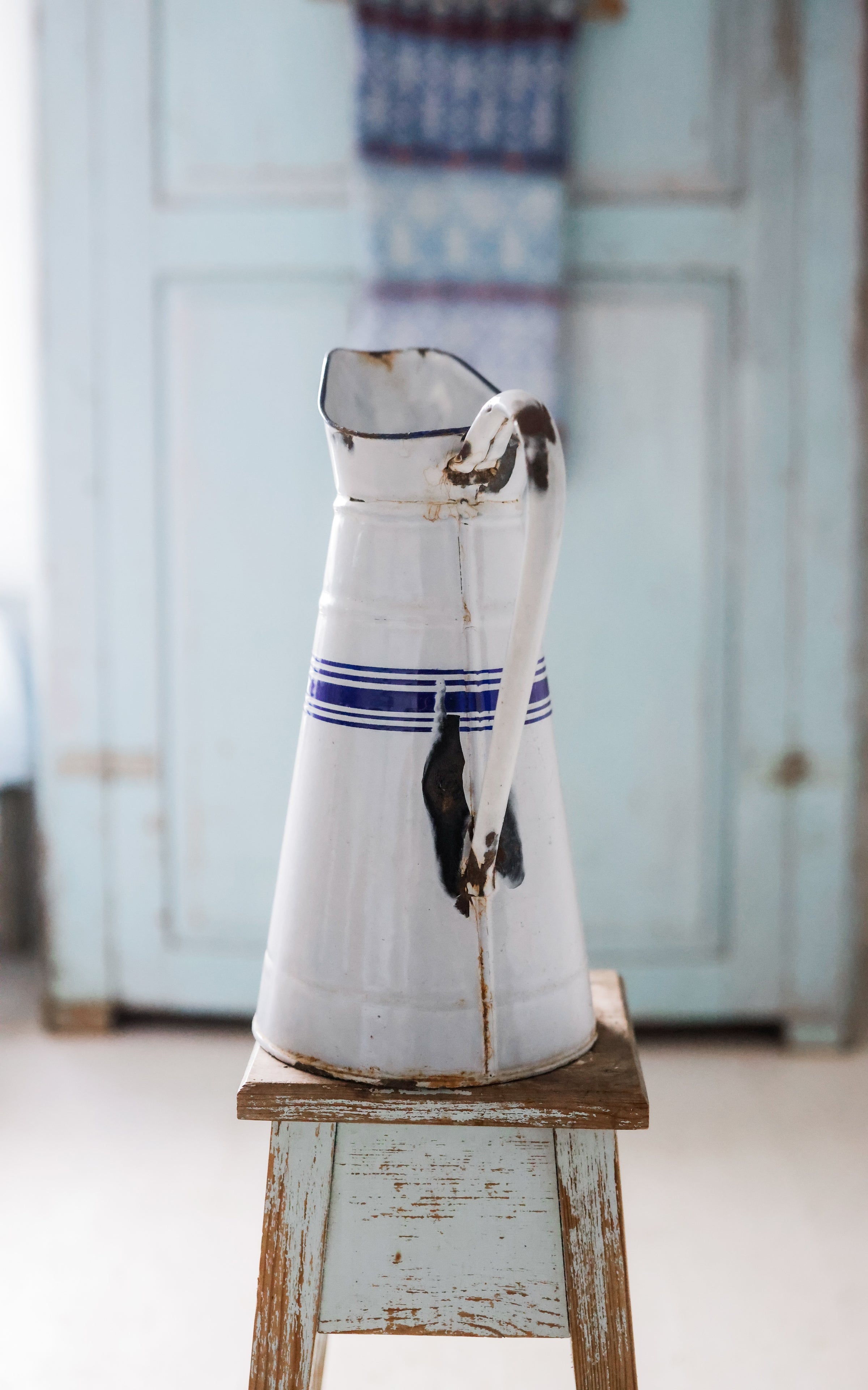 Vintage French Enamelware Pitcher