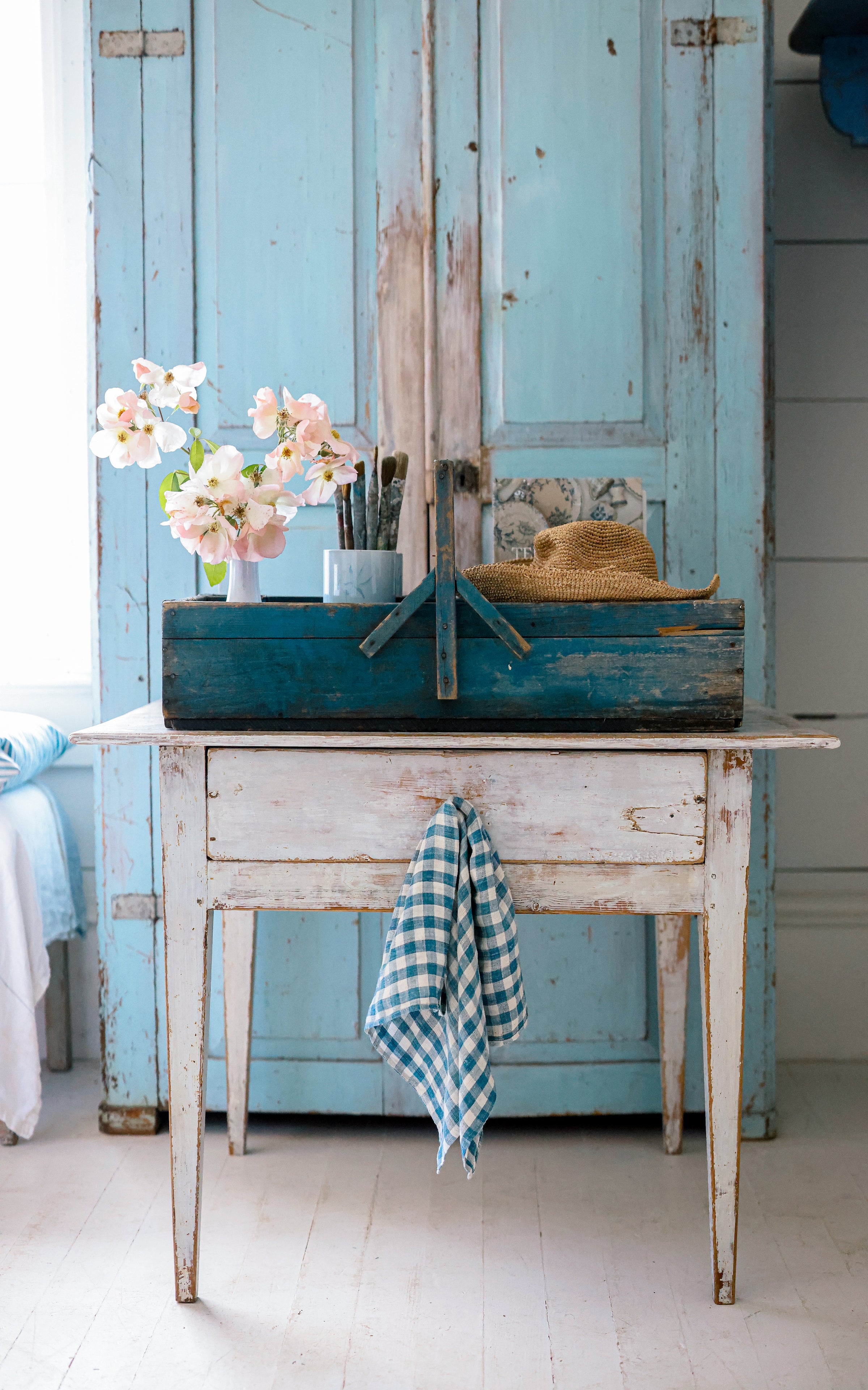 Vintage French Original Indigo Blue Trugg