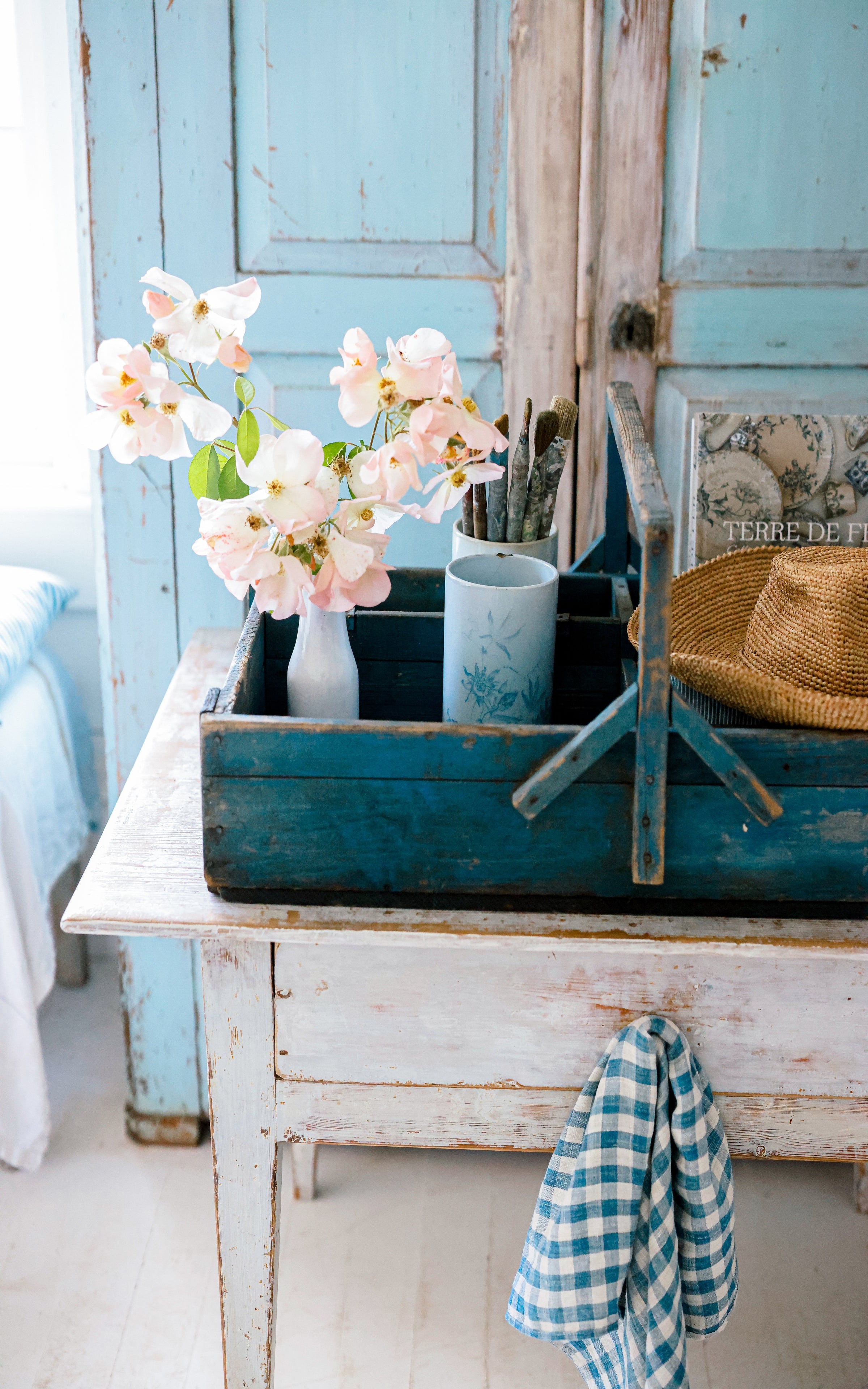 Vintage French Original Indigo Blue Trugg