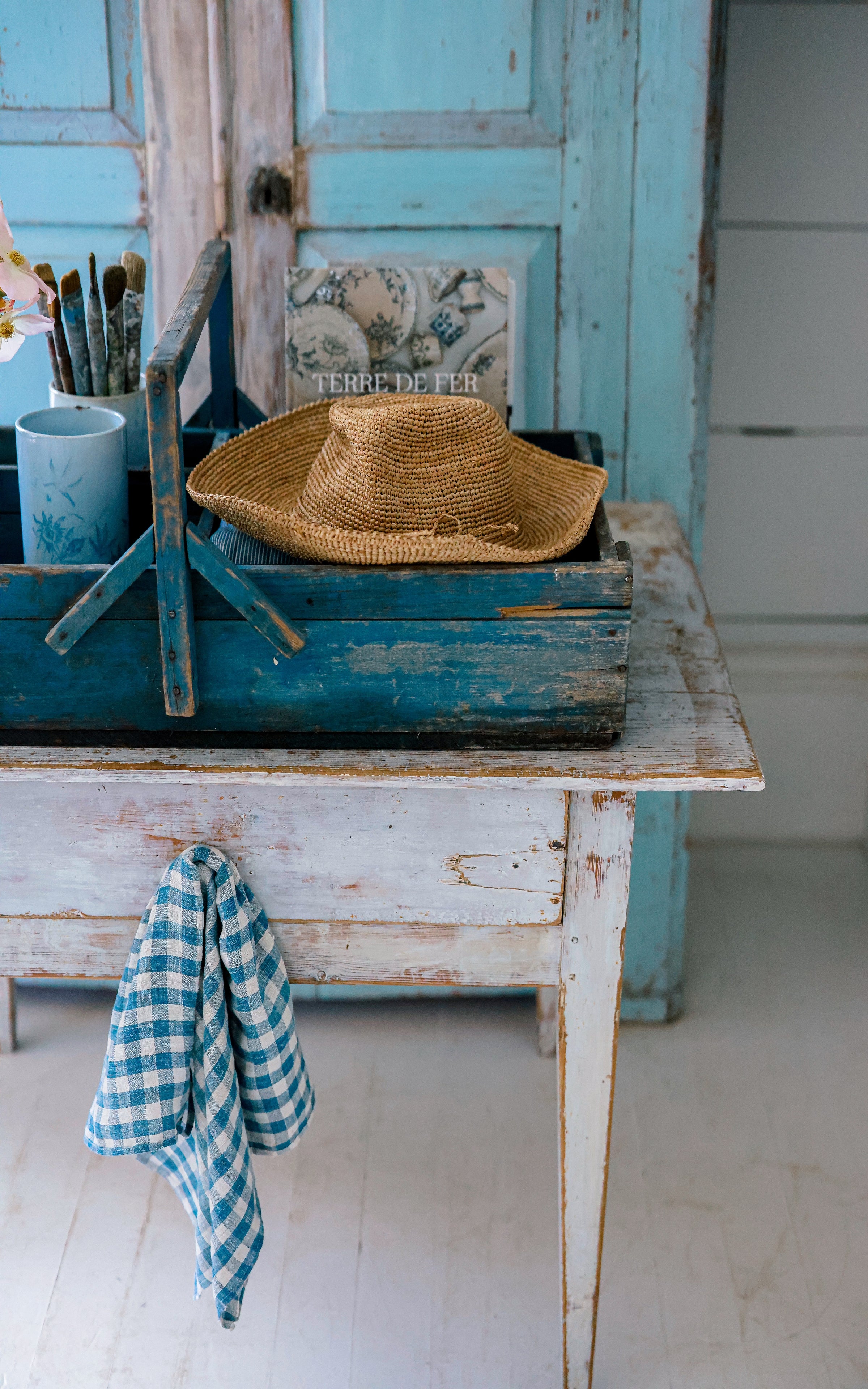 Vintage French Original Indigo Blue Trugg
