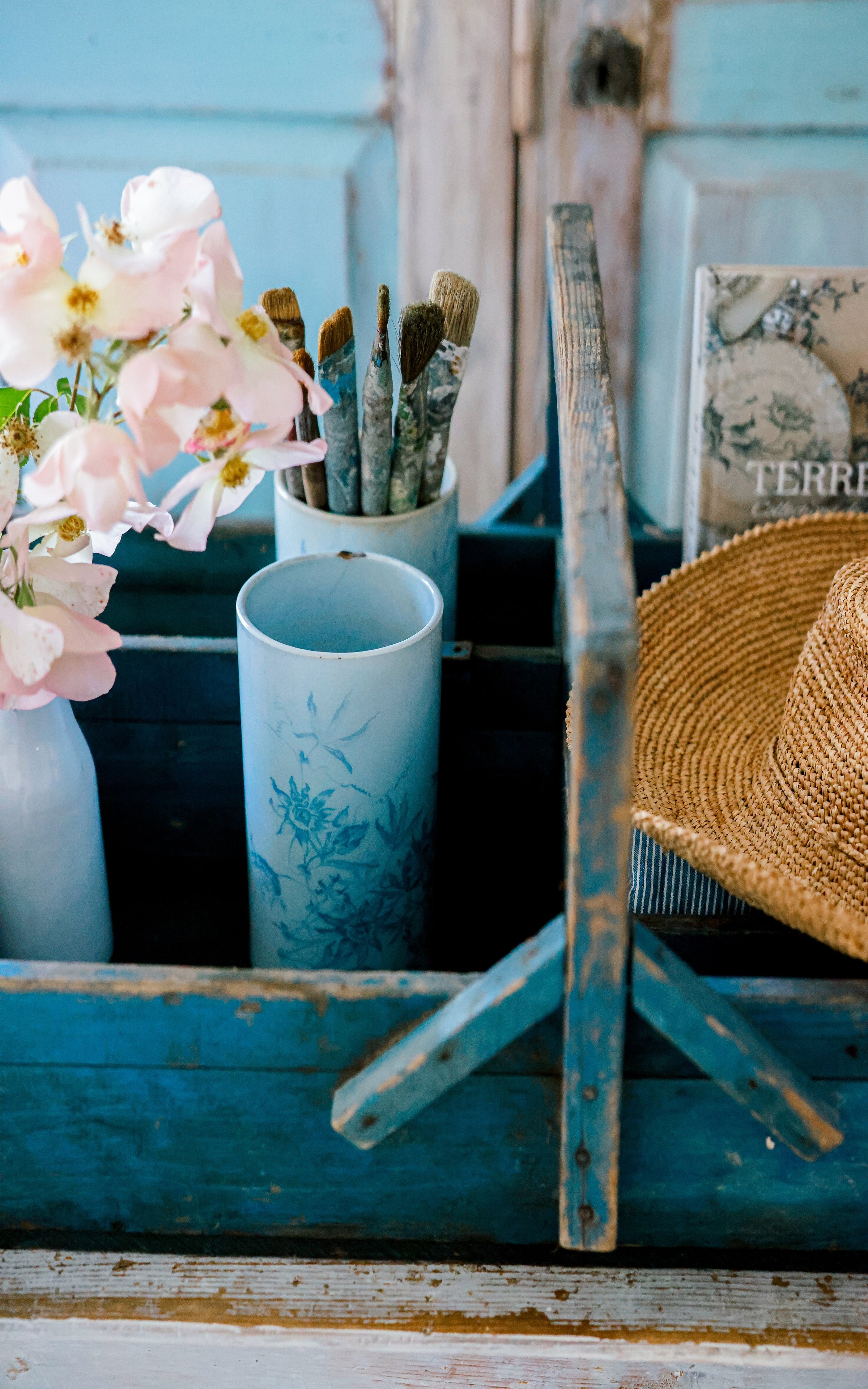Vintage French Original Indigo Blue Trugg