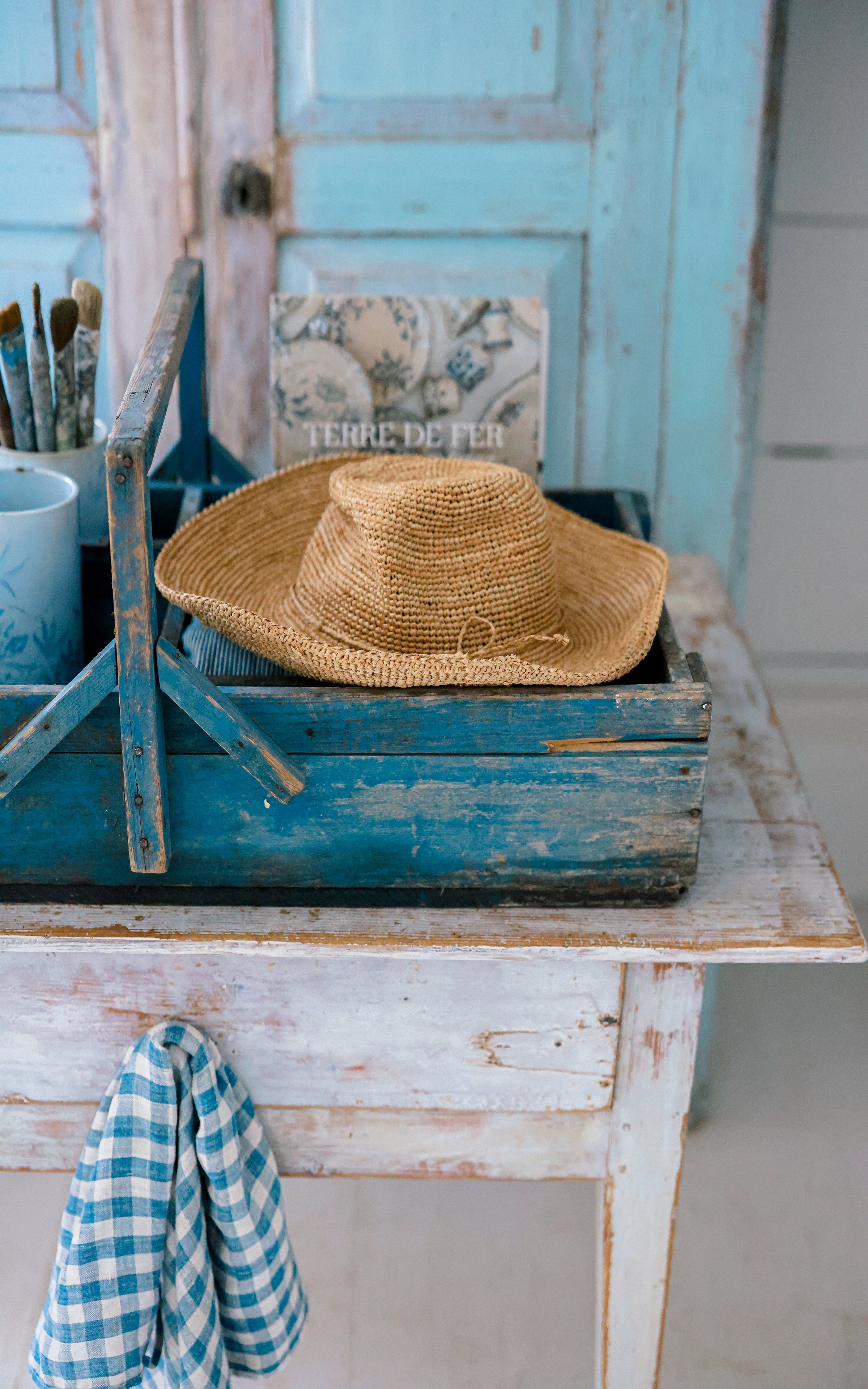 Vintage French Original Indigo Blue Trugg