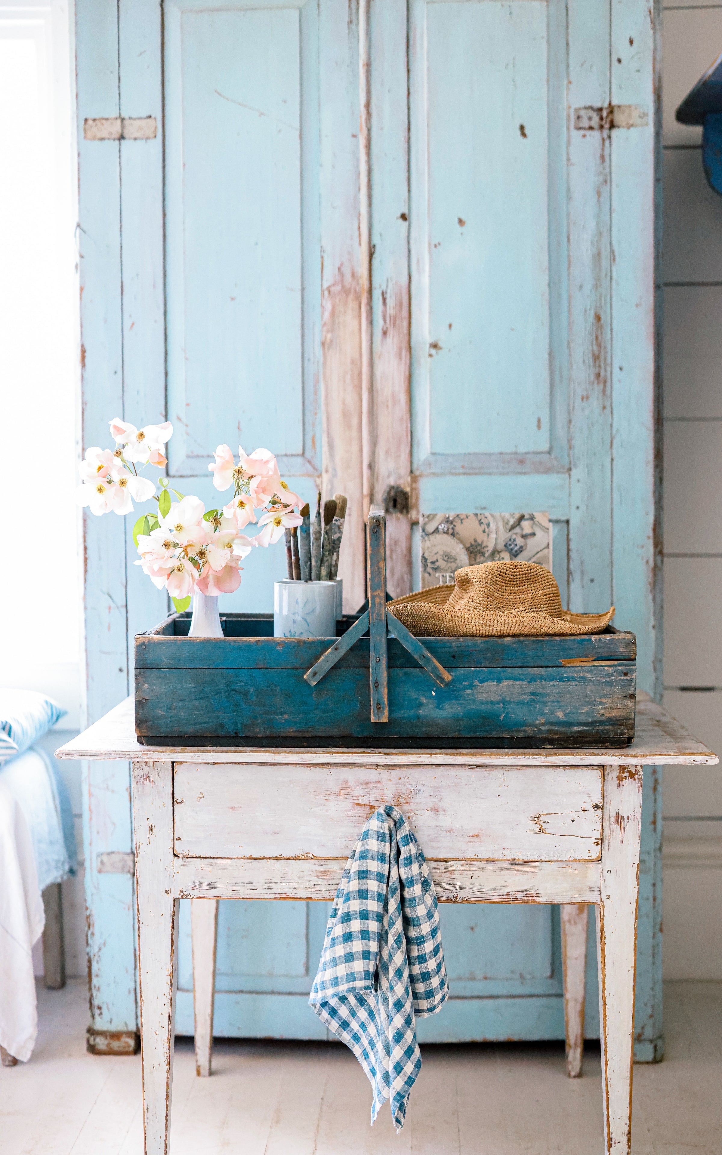 Vintage French Original Indigo Blue Trugg