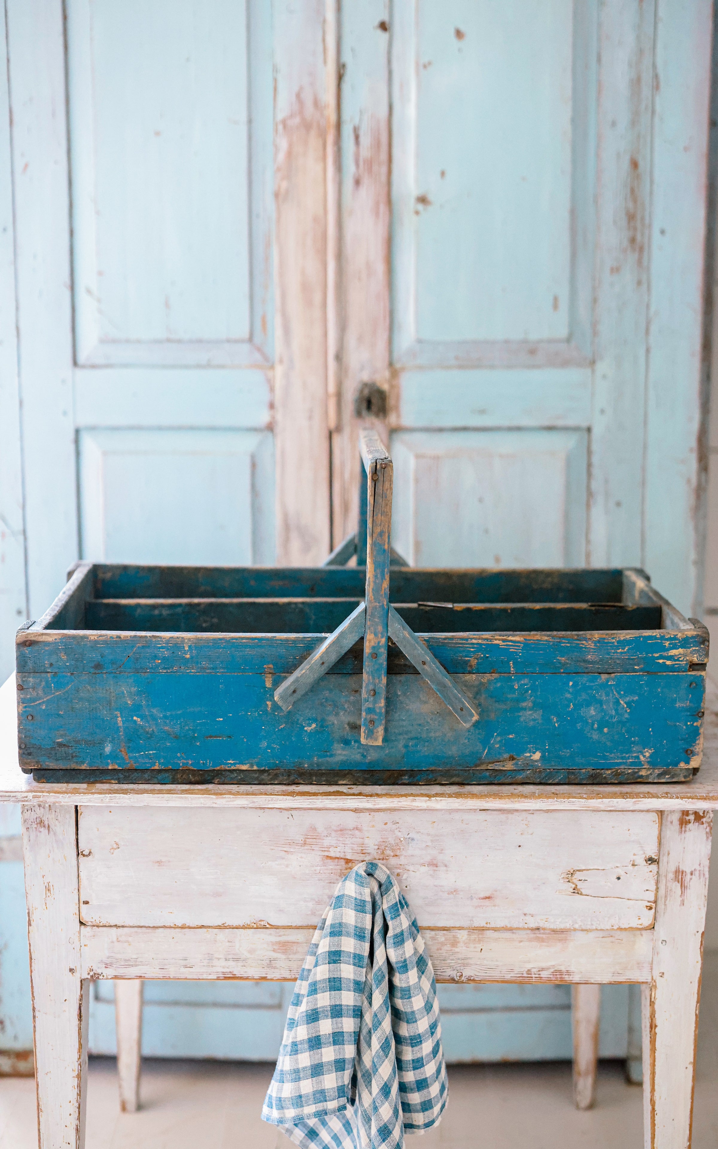 Vintage French Original Indigo Blue Trugg