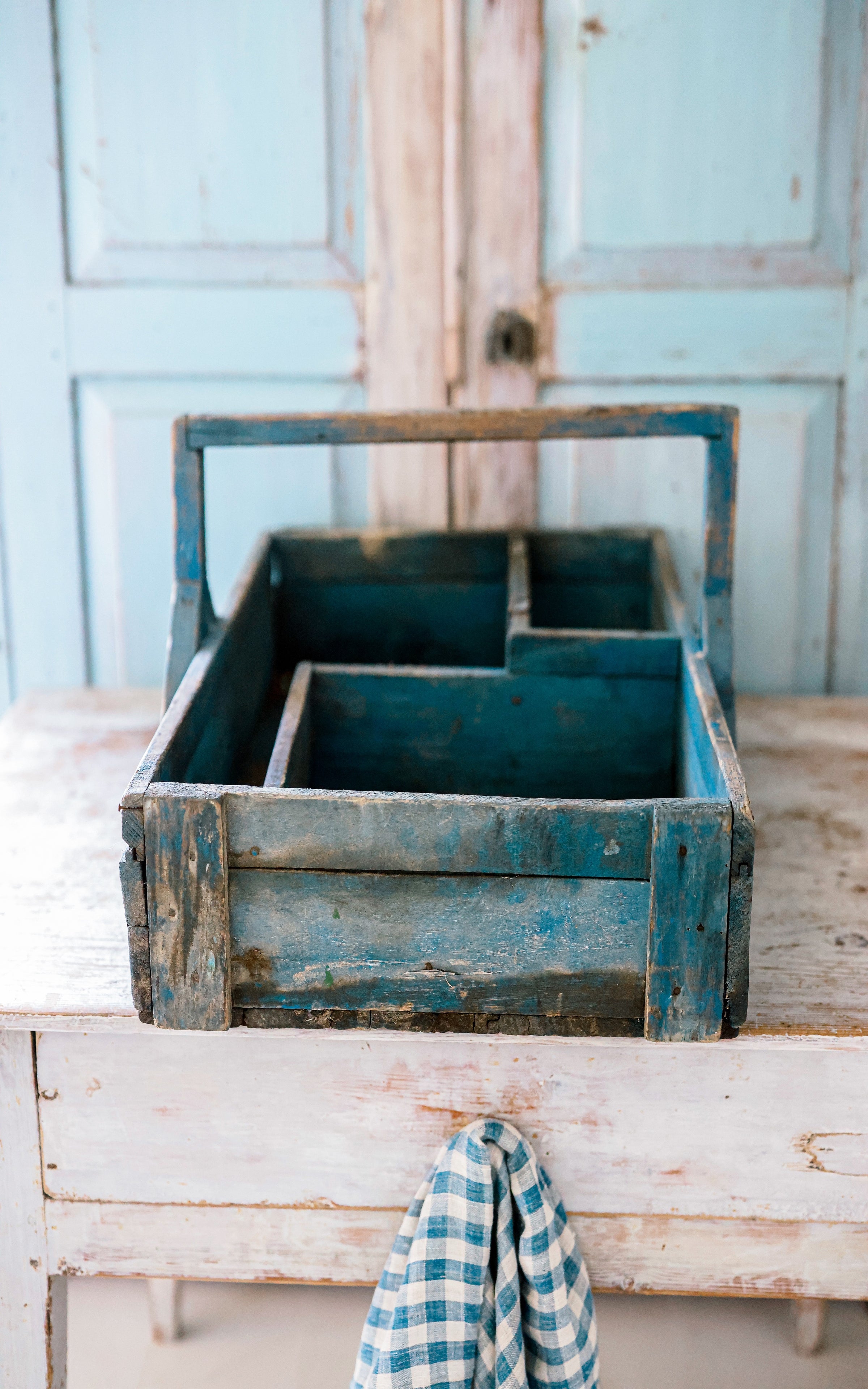 Vintage French Original Indigo Blue Trugg