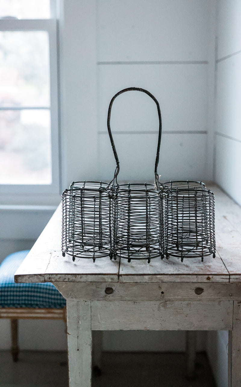 Vintage French Bottle Carrier & Six Swedish Lemonade Bottles
