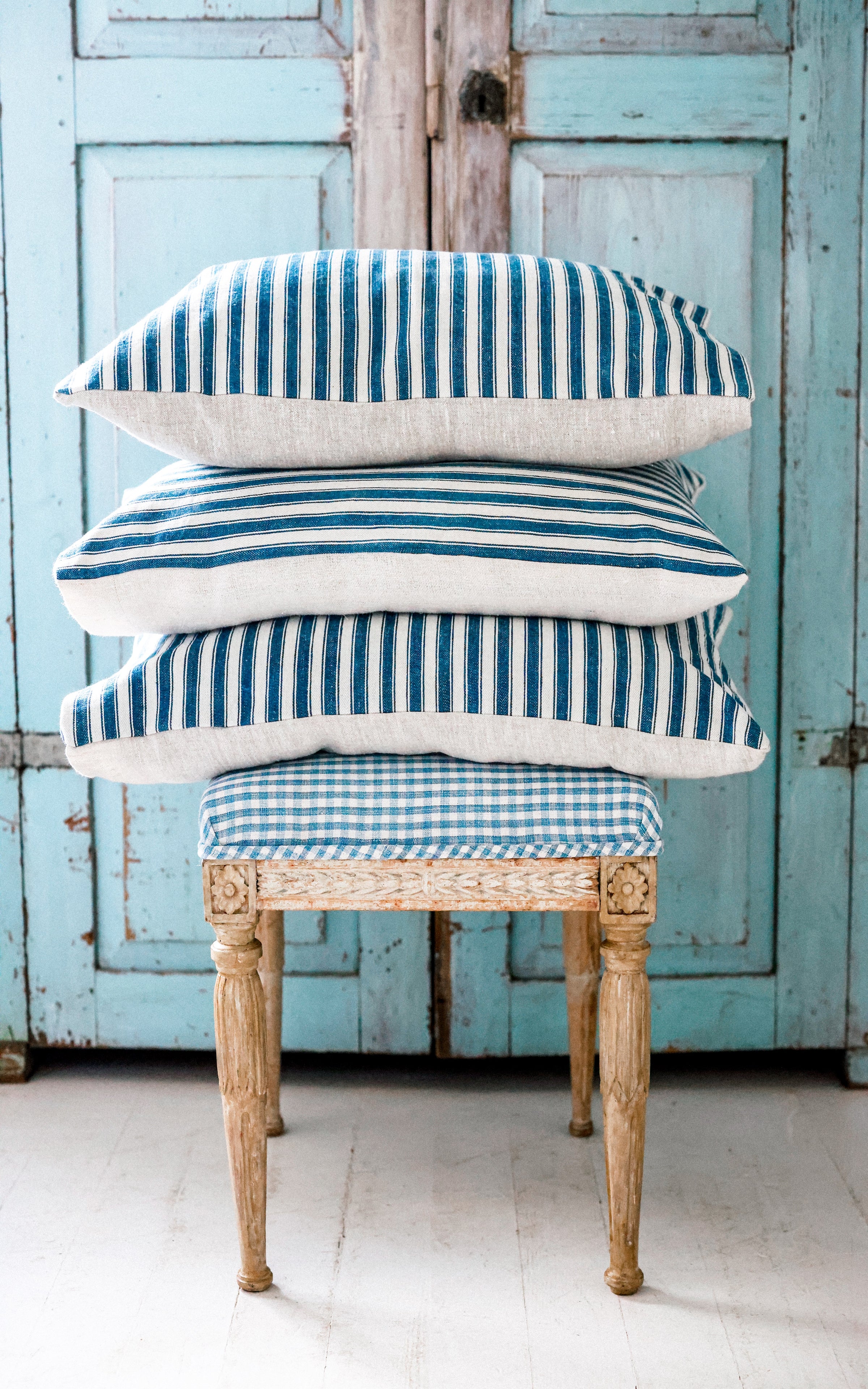 One Vintage Swedish Ticking Pillow Slip