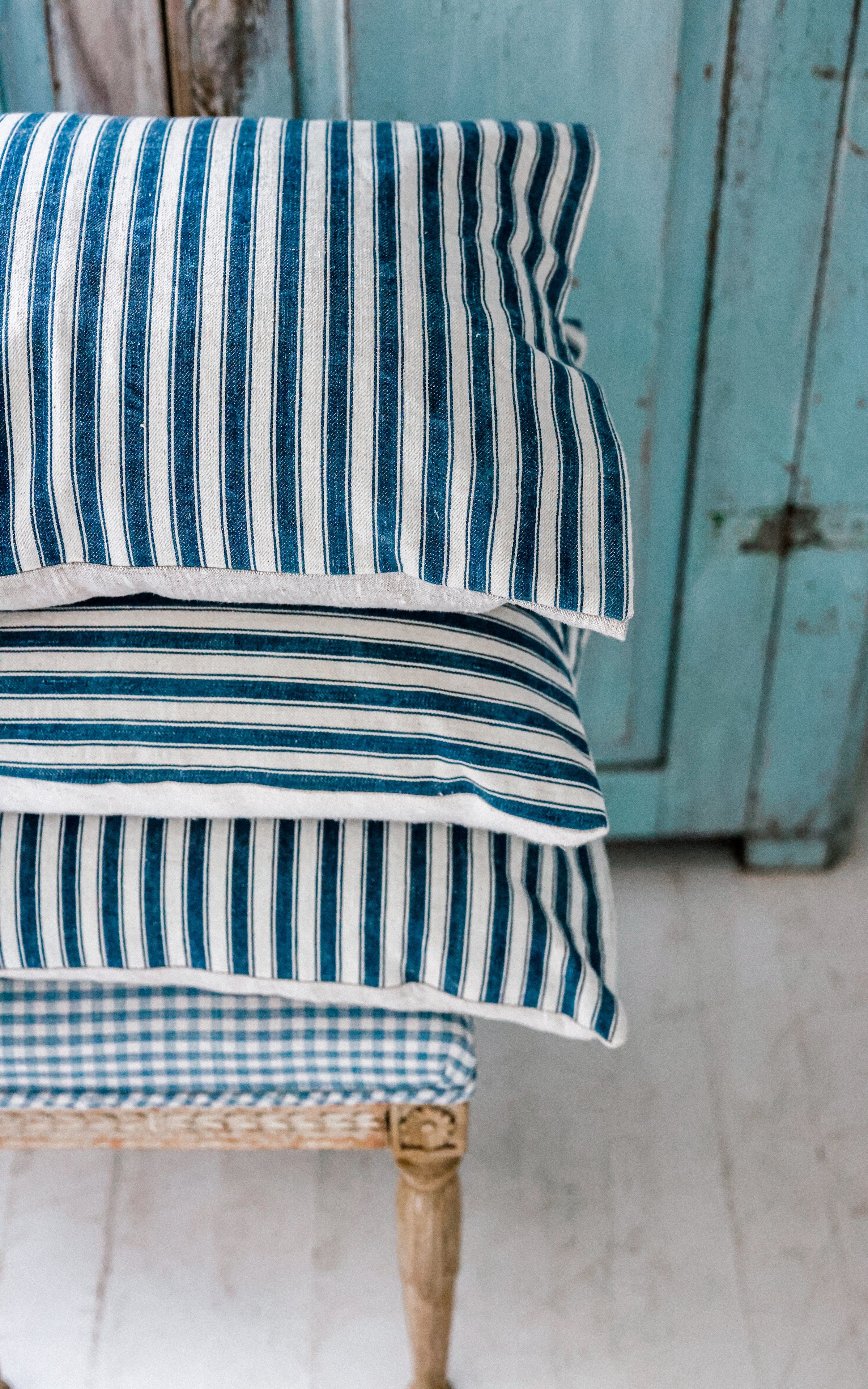 One Vintage Swedish Ticking Pillow Slip