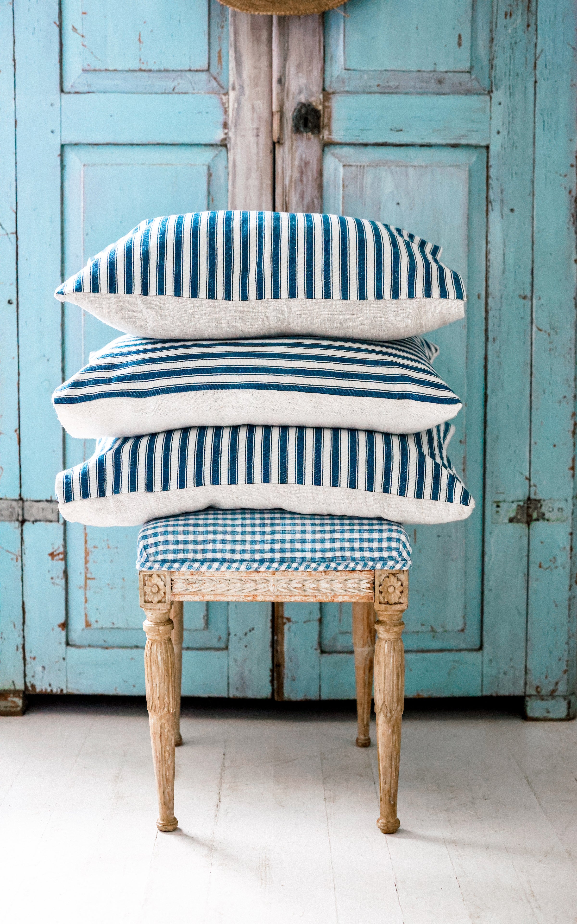 One Vintage Swedish Ticking Pillow Slip