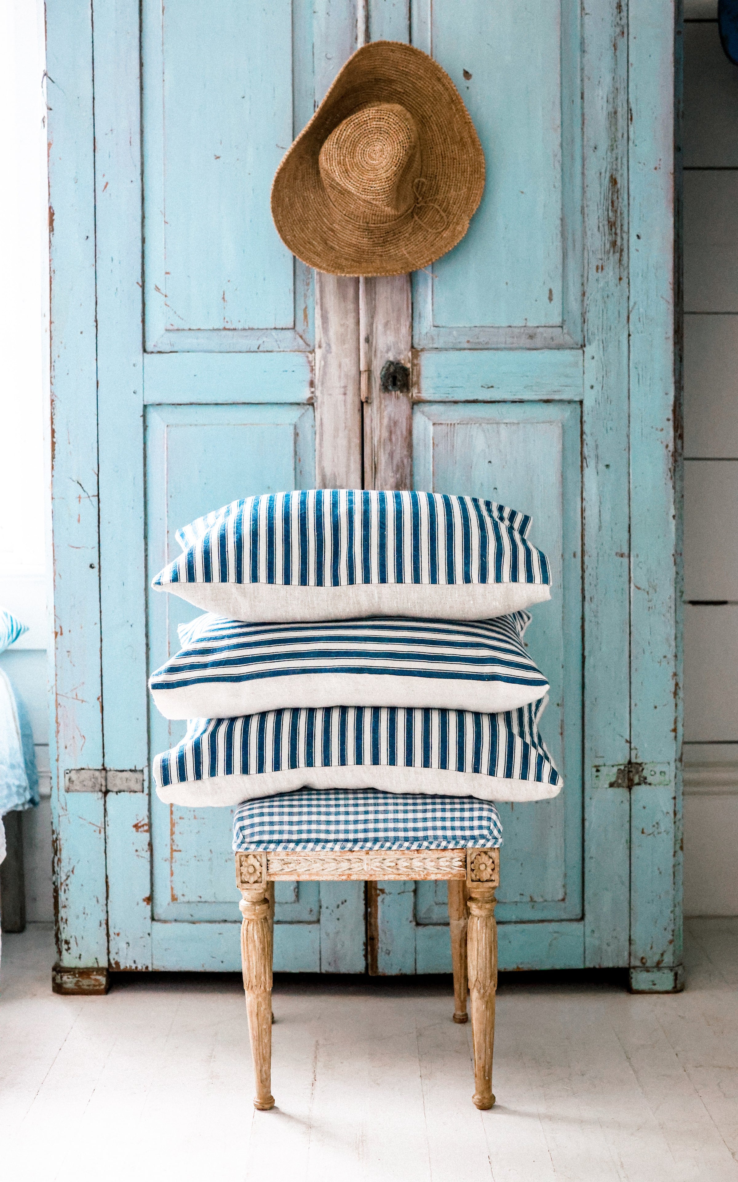 One Vintage Swedish Ticking Pillow Slip