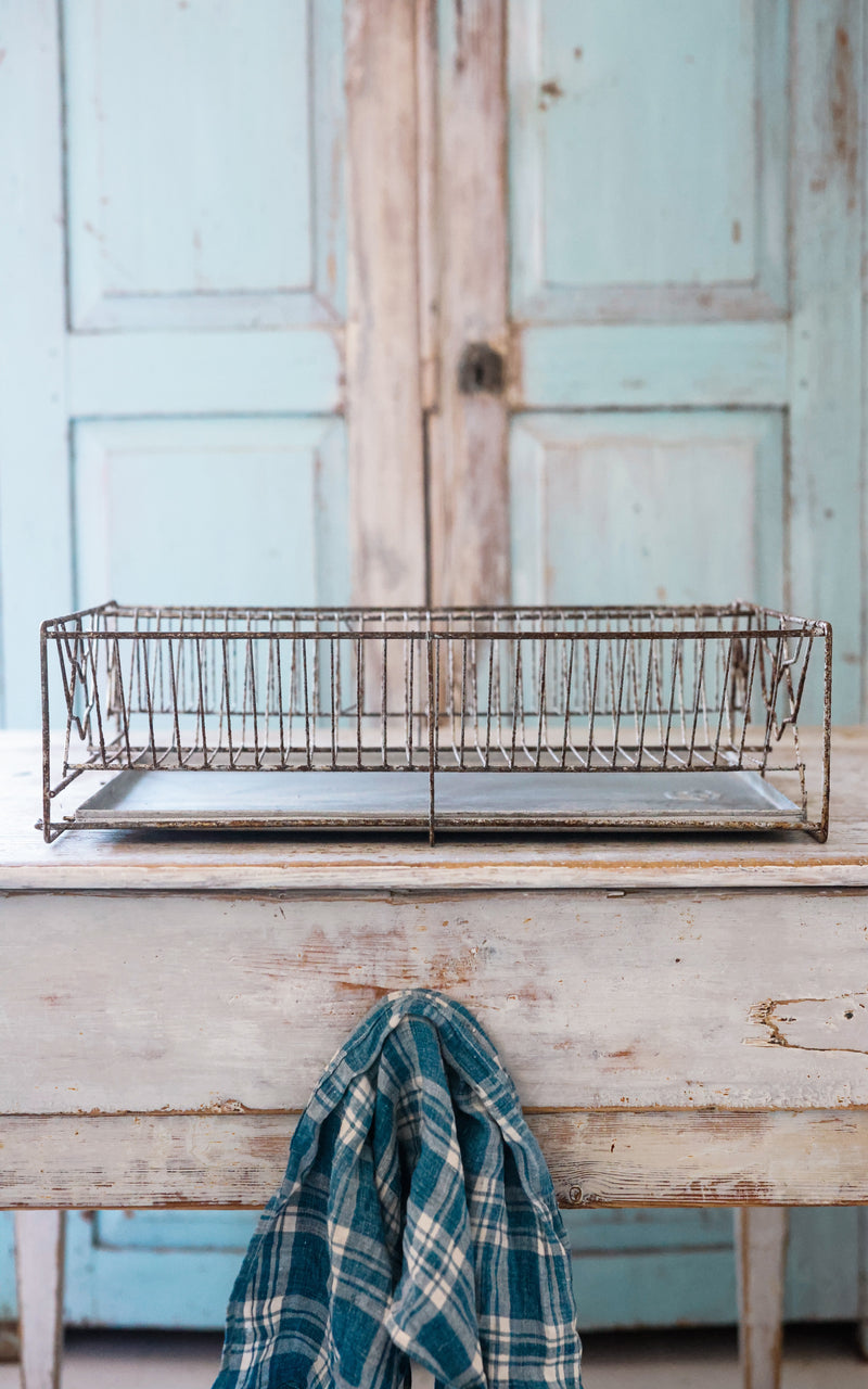 Vintage French Dish Rack with Zinc Drip Pan