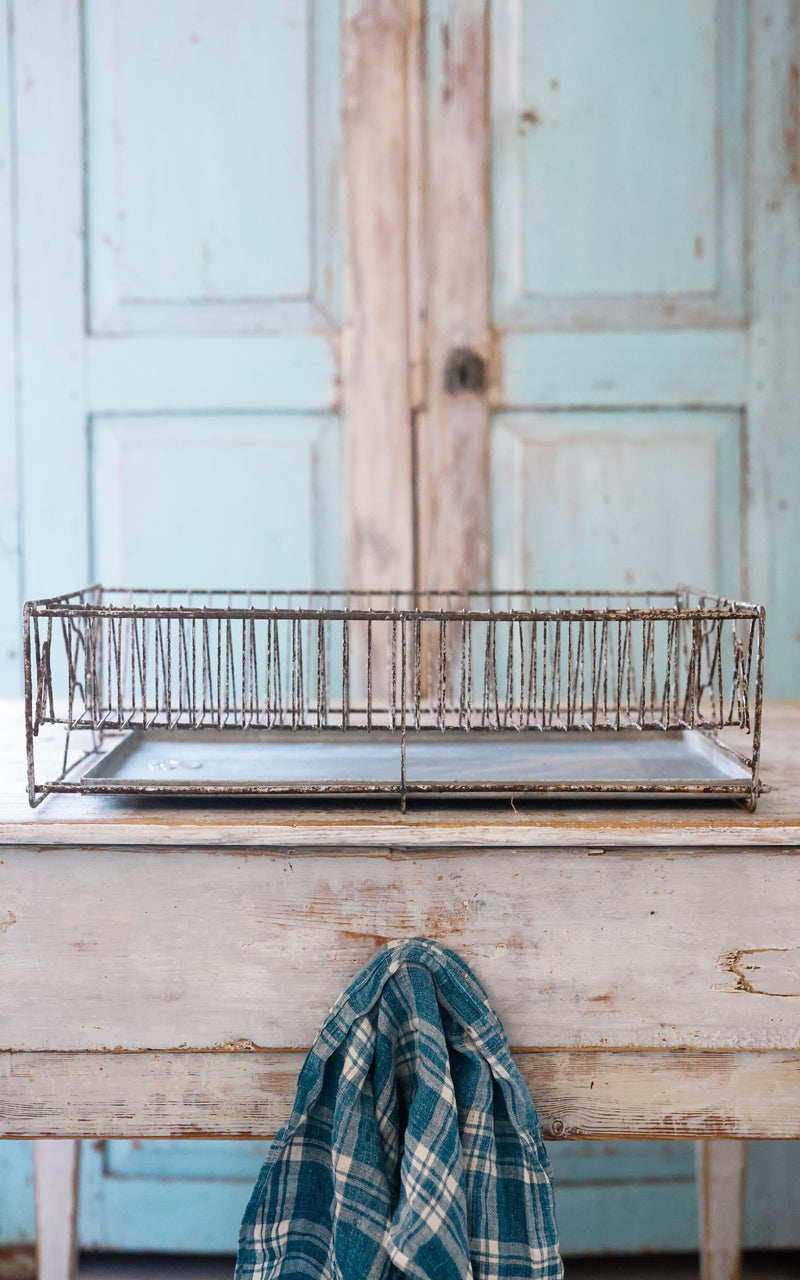 Vintage French Dish Rack with Zinc Drip Pan