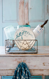 Vintage French Dish Rack with Zinc Drip Pan