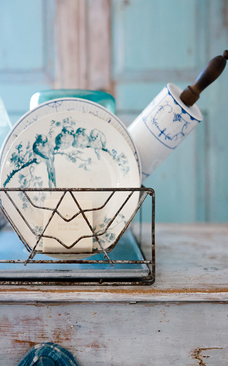 Vintage French Dish Rack with Zinc Drip Pan
