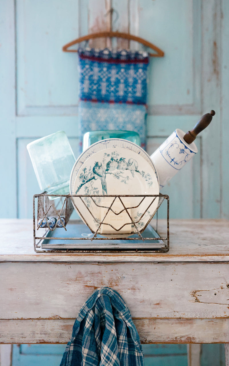 Vintage French Dish Rack with Zinc Drip Pan