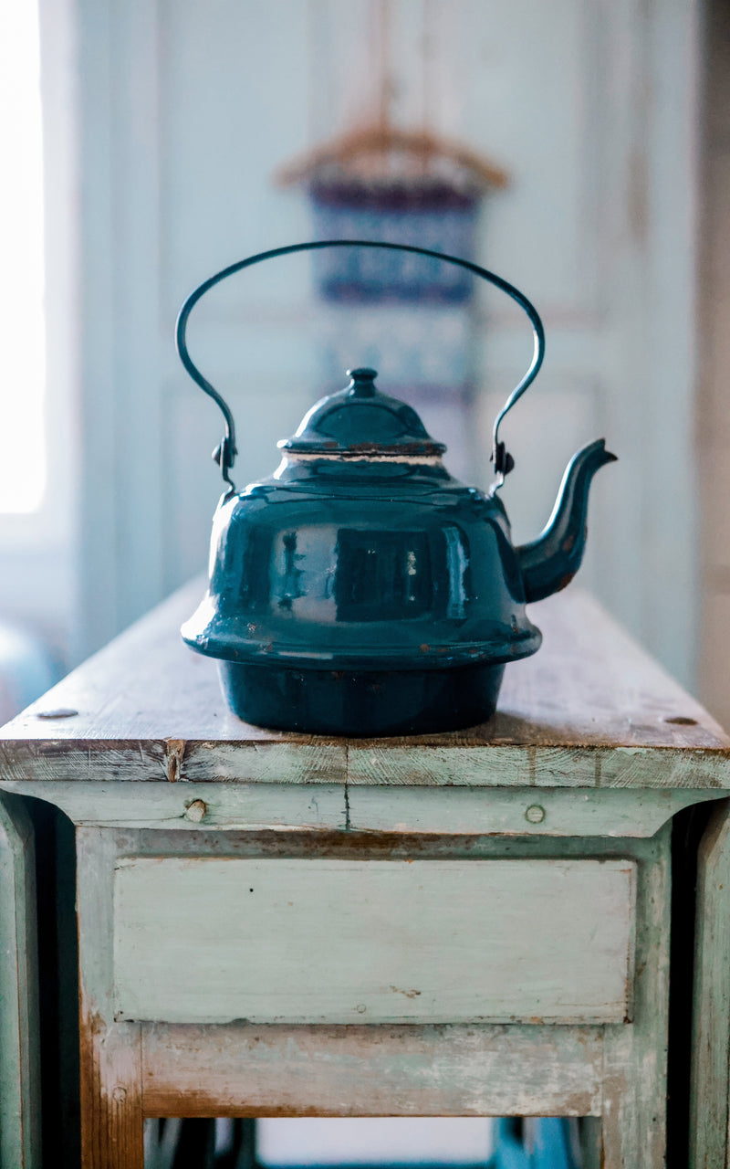 Vintage French Enamelware Tea Pot