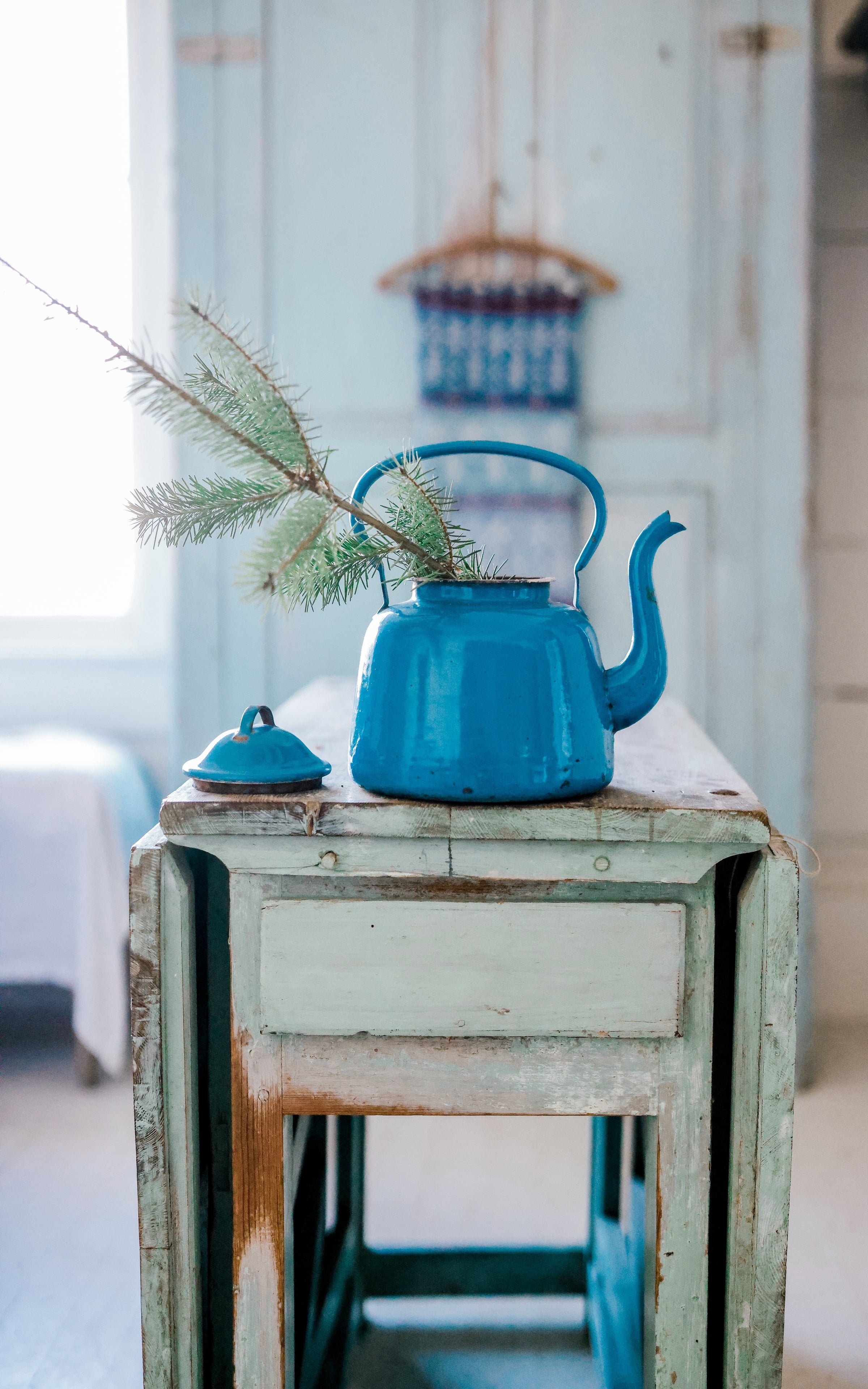Vintage French Enamelware Tea Pot