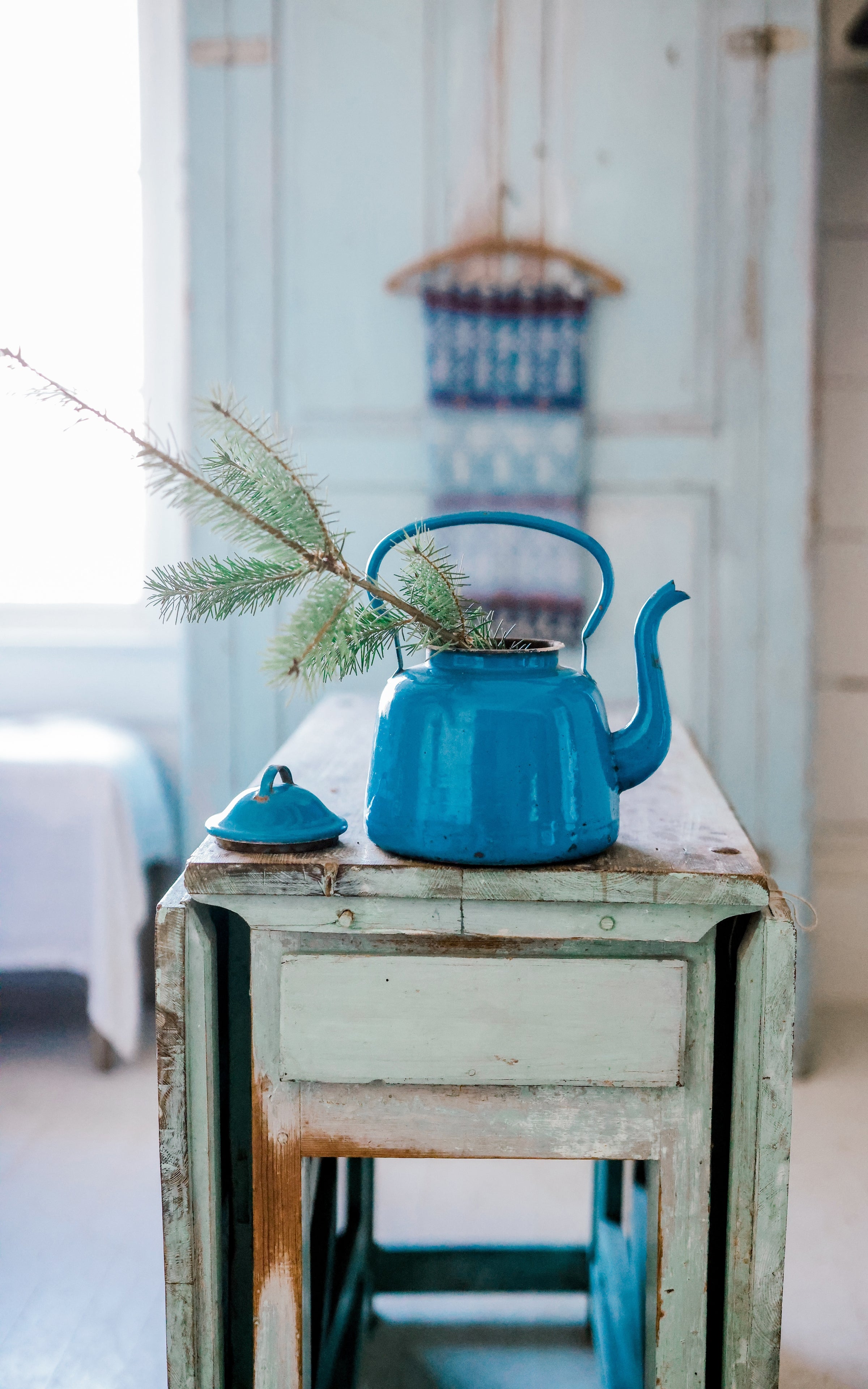 Vintage French Enamelware Tea Pot