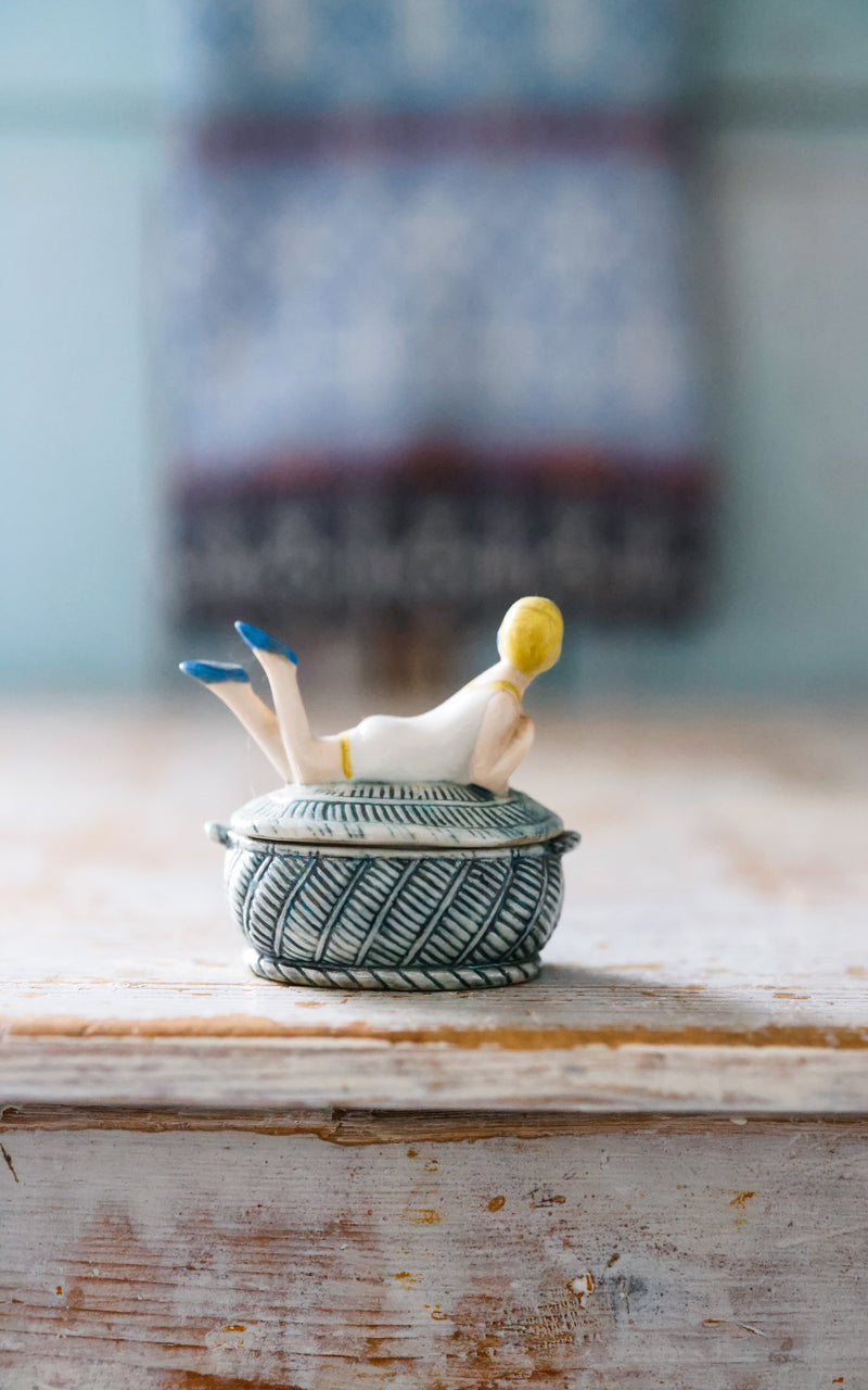 Petite Vintage Porcelain Figurine Ring Container