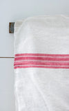 Vintage French Cranberry Red Striped Linen Flour Sack