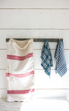 Vintage French Cranberry Red Striped Linen Flour Sack