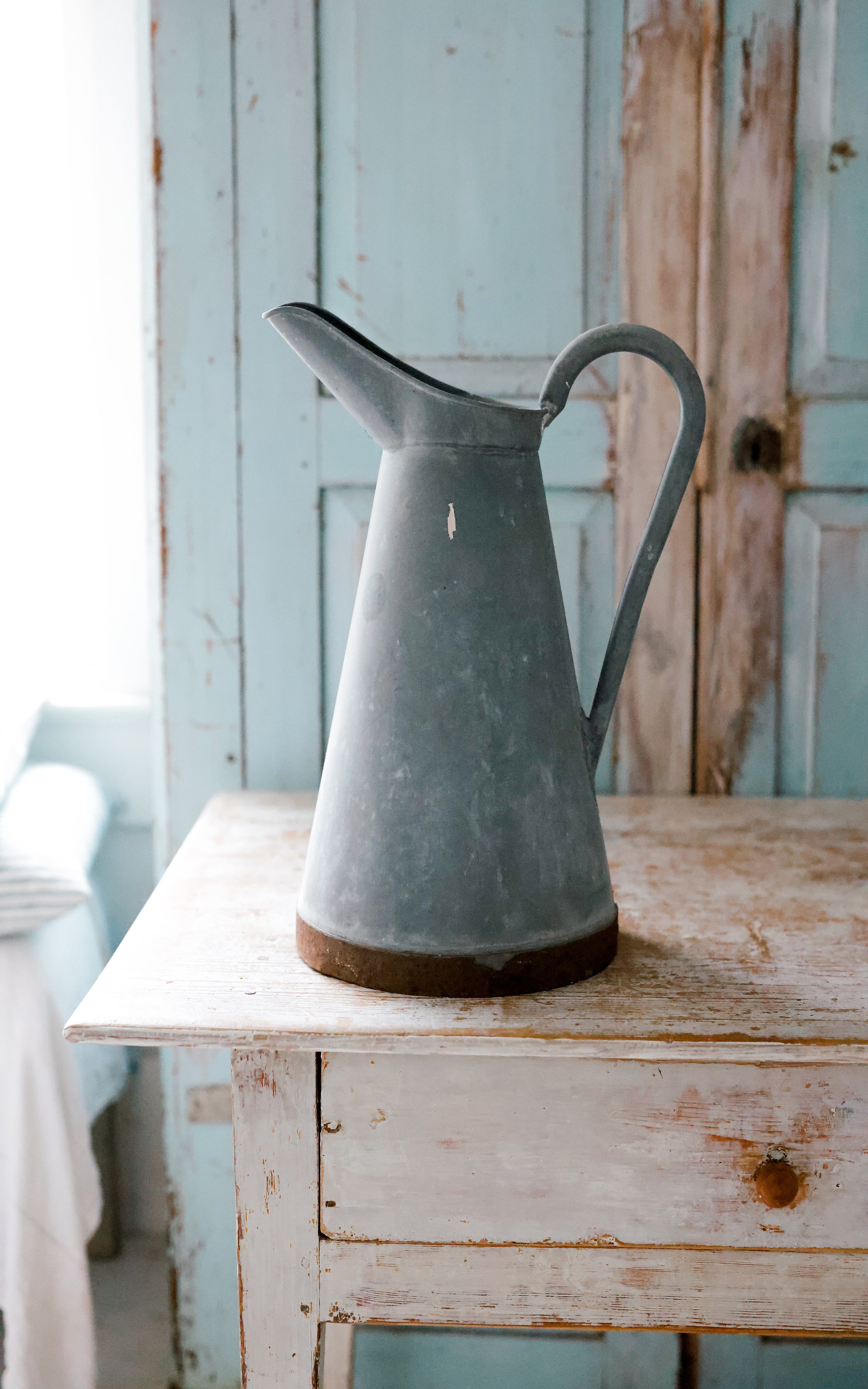 Large Vintage French Zinc Pitcher