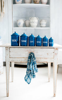 One Vintage French Enamelware Canister