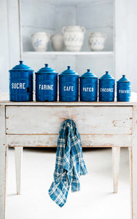 One Vintage French Enamelware Canister