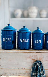 One Vintage French Enamelware Canister