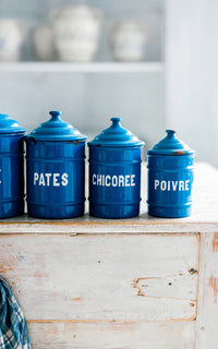 One Vintage French Enamelware Canister