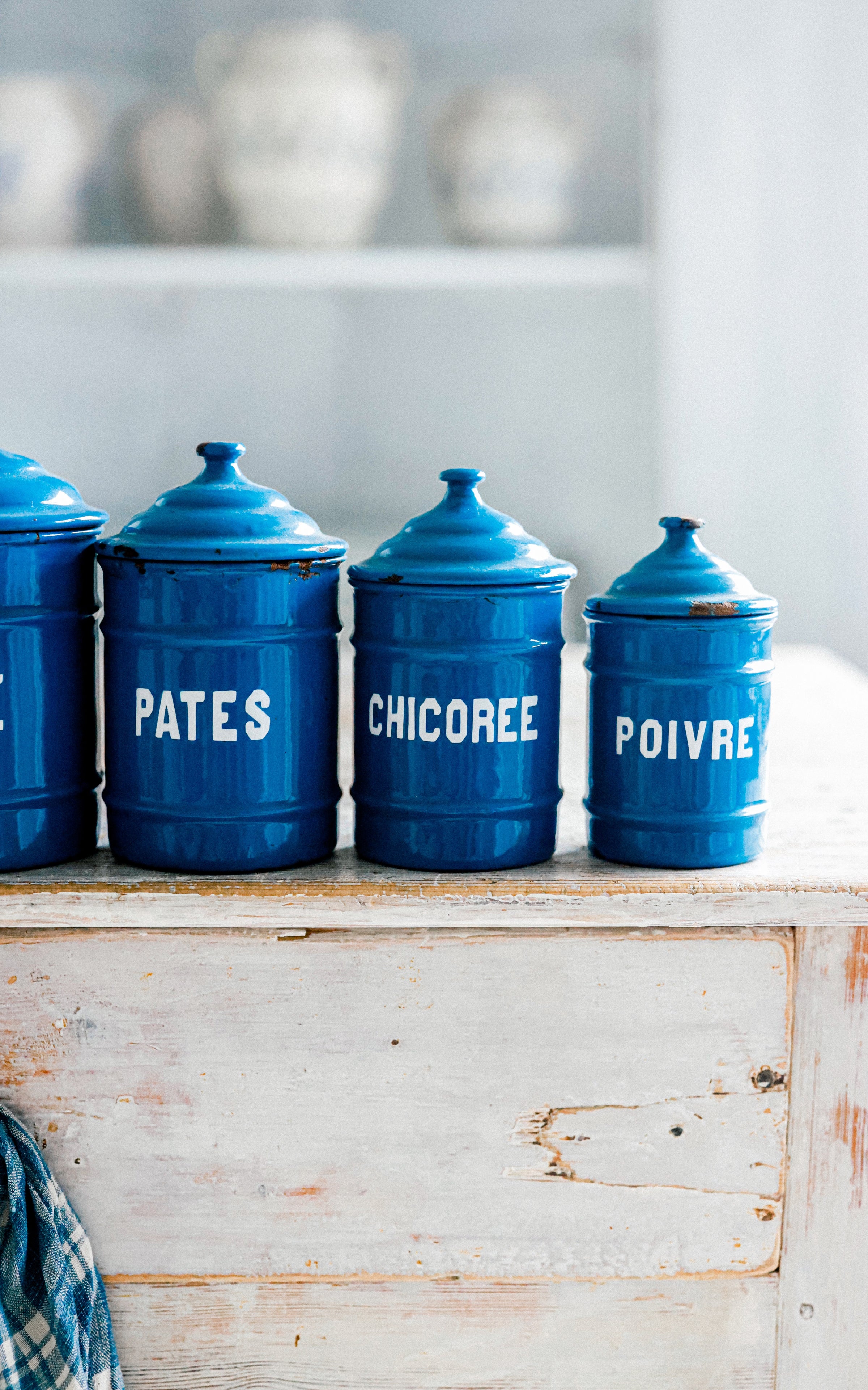 One Vintage French Enamelware Canister