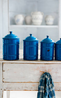 One Vintage French Enamelware Canister